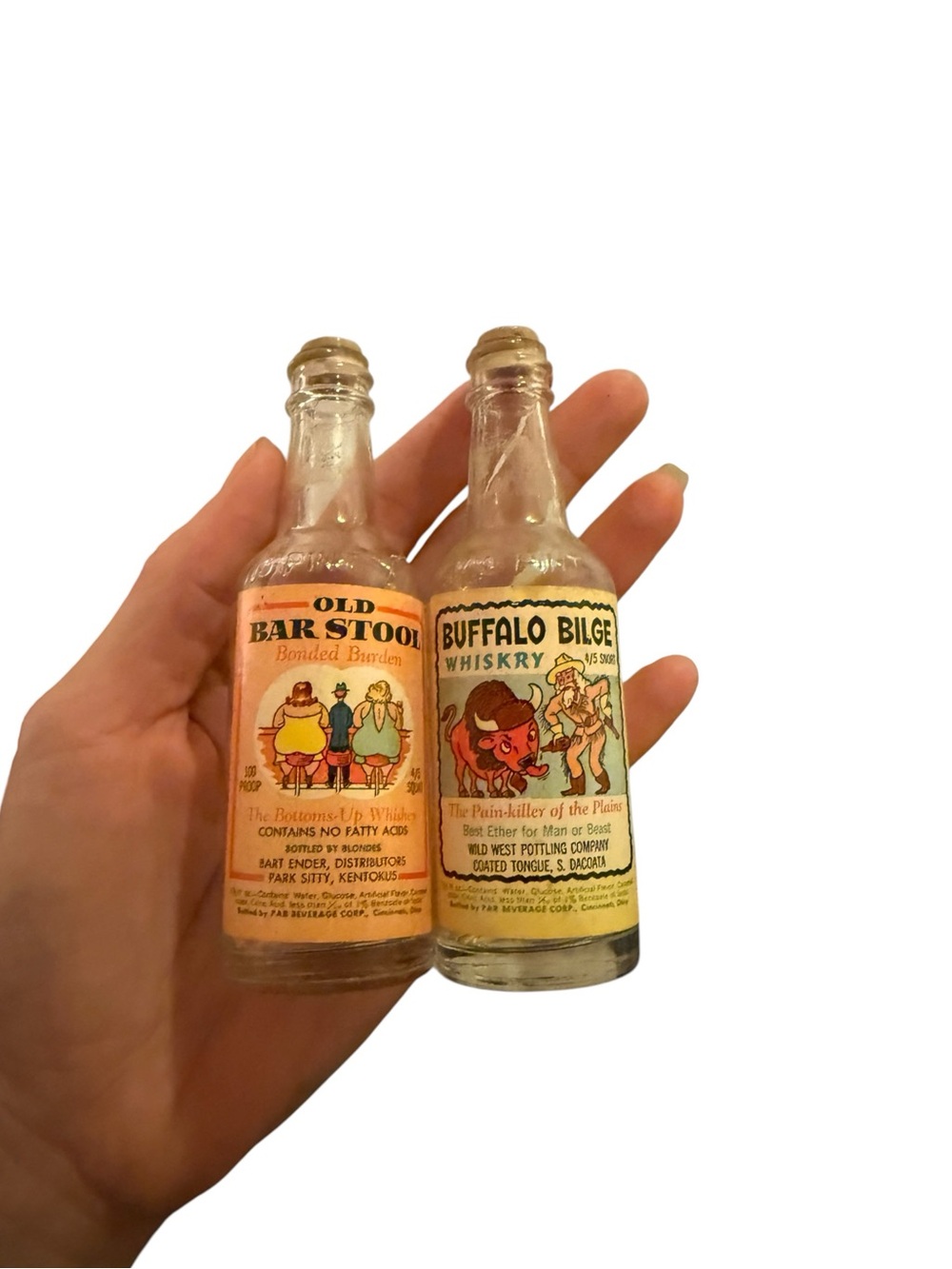 Vintage novelty glass bottle salt and pepper shakers